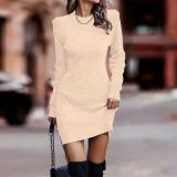 Plus Size Solid Color Long Sleeve Sweater Dress GBLH-9839#