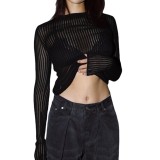 Long Sleeve Round Neck Thin Knit Top GBLH-9853#