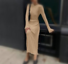 Long Sleeve O Neck Knits Maxi Dress GBLH-9688#