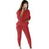Plus Size Solid Long Sleeve Sweater Two Piece Pants Set GBLH-1118#