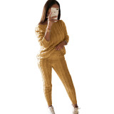 Plus Size Solid Long Sleeve Sweater Two Piece Pants Set GBLH-1118#