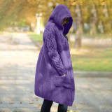 Plus Size Hooded Single Breasted Knit Long Sleeve Coat GBLH-3355#