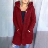 Plus Size Hooded Single Breasted Knit Long Sleeve Coat GBLH-3355#