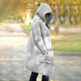 Plus Size Hooded Single Breasted Knit Long Sleeve Coat GBLH-3355#