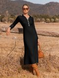 Fashion Lapel Knits Long Dress GBLH-131131#