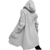 Plus Size Hooded Single Breasted Knit Long Sleeve Coat GBLH-3355#