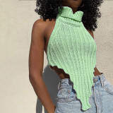 High Neck Irregular Backless Sweater Vest GBLH-9805#