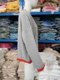 Stripe Contrast Color Drop Shoulder Long Sleeve Sweater GBLH-9020#