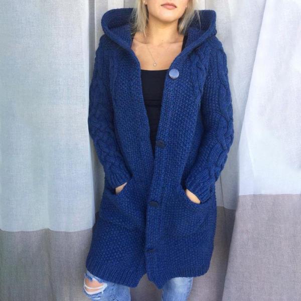 Plus Size Hooded Single Breasted Knit Long Sleeve Coat GBLH-3355#