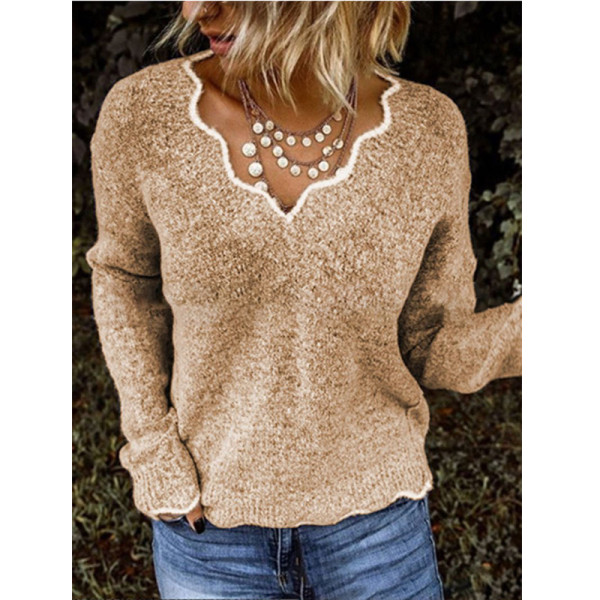 Plus Size V Neck Knits Long Sleeve Sweater GBLH-1910#