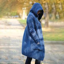 Plus Size Hooded Single Breasted Knit Long Sleeve Coat GBLH-3355#
