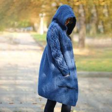 Plus Size Hooded Single Breasted Knit Long Sleeve Coat GBLH-3355#