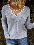 Plus Size V Neck Knits Long Sleeve Sweater GBLH-1910#