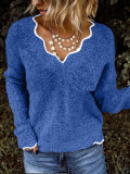 Plus Size V Neck Knits Long Sleeve Sweater GBLH-1910#