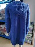 Plus Size Hooded Single Breasted Knit Long Sleeve Coat GBLH-3355#