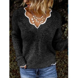 Plus Size V Neck Knits Long Sleeve Sweater GBLH-1910#