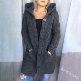 Plus Size Hooded Single Breasted Knit Long Sleeve Coat GBLH-3355#