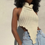 High Neck Irregular Backless Sweater Vest GBLH-9805#