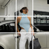 High Neck Irregular Backless Sweater Vest GBLH-9805#