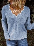 Plus Size V Neck Knits Long Sleeve Sweater GBLH-1910#