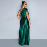 Fashion Slant Neck Sleeveless Slim Pleated Dress YF-10693