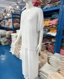 Plus Size Solid Color Hollow Out Dress Knits Two Piece Set GBLH-9009#