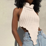 High Neck Irregular Backless Sweater Vest GBLH-9805#