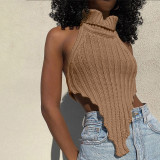 High Neck Irregular Backless Sweater Vest GBLH-9805#