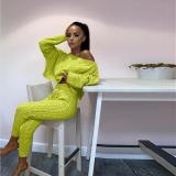 Long Sleeve Solid Color Sweater Two PIece Pants Set GBLH-3119#