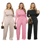 Solid Color Irregular Off Shoulder Casual Two Piece Pants Set SFY-577