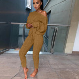 Long Sleeve Solid Color Sweater Two PIece Pants Set GBLH-3119#