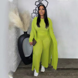 Long Sleeve Coat Sleeveless Vest Wide Leg Pants 3 Piece Set SFY-565