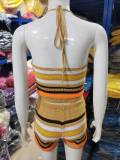 Sexy Backless Halter Tight Knits Shorts Suit GBLH-98156#