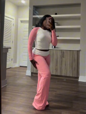 Contrast Color Long Sleeve Tight 2 Piece Pants Set CH-24061