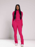 Solid Color Tight Long Sleeve Micro Flare Pants Suit CH-24057