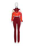 Color Block Long Sleeve Micro Flare Pants Suit CH-24060