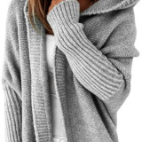 Hooded Collar Knit Bat Sleeve Loose Sweater GBLH-2101#