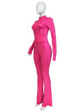 Solid Color Tight Long Sleeve Micro Flare Pants Suit CH-24057