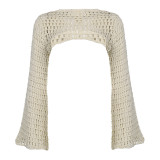 Hollow Out Flare Sleeve Knits Short Smock GBLH-9819#