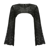 Hollow Out Flare Sleeve Knits Short Smock GBLH-9819#