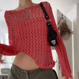 O Neck Loose Hollow Out Knits Top GBLH-9818#
