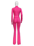 Solid Color Tight Long Sleeve Micro Flare Pants Suit CH-24057