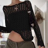 O Neck Loose Hollow Out Knits Top GBLH-9818#