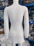 Beach Knit Hollow Out Long Sleeve Mini Dress GBLH-9015#