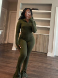 Solid Color Tight Long Sleeve Micro Flare Pants Suit CH-24057