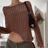 O Neck Loose Hollow Out Knits Top GBLH-9818#
