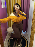 Color Block Long Sleeve Micro Flare Pants Suit CH-24060