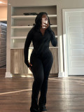 Solid Color Tight Long Sleeve Micro Flare Pants Suit CH-24057