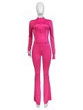 Solid Color Tight Long Sleeve Micro Flare Pants Suit CH-24057