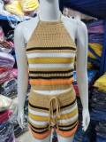 Sexy Backless Halter Tight Knits Shorts Suit GBLH-98156#